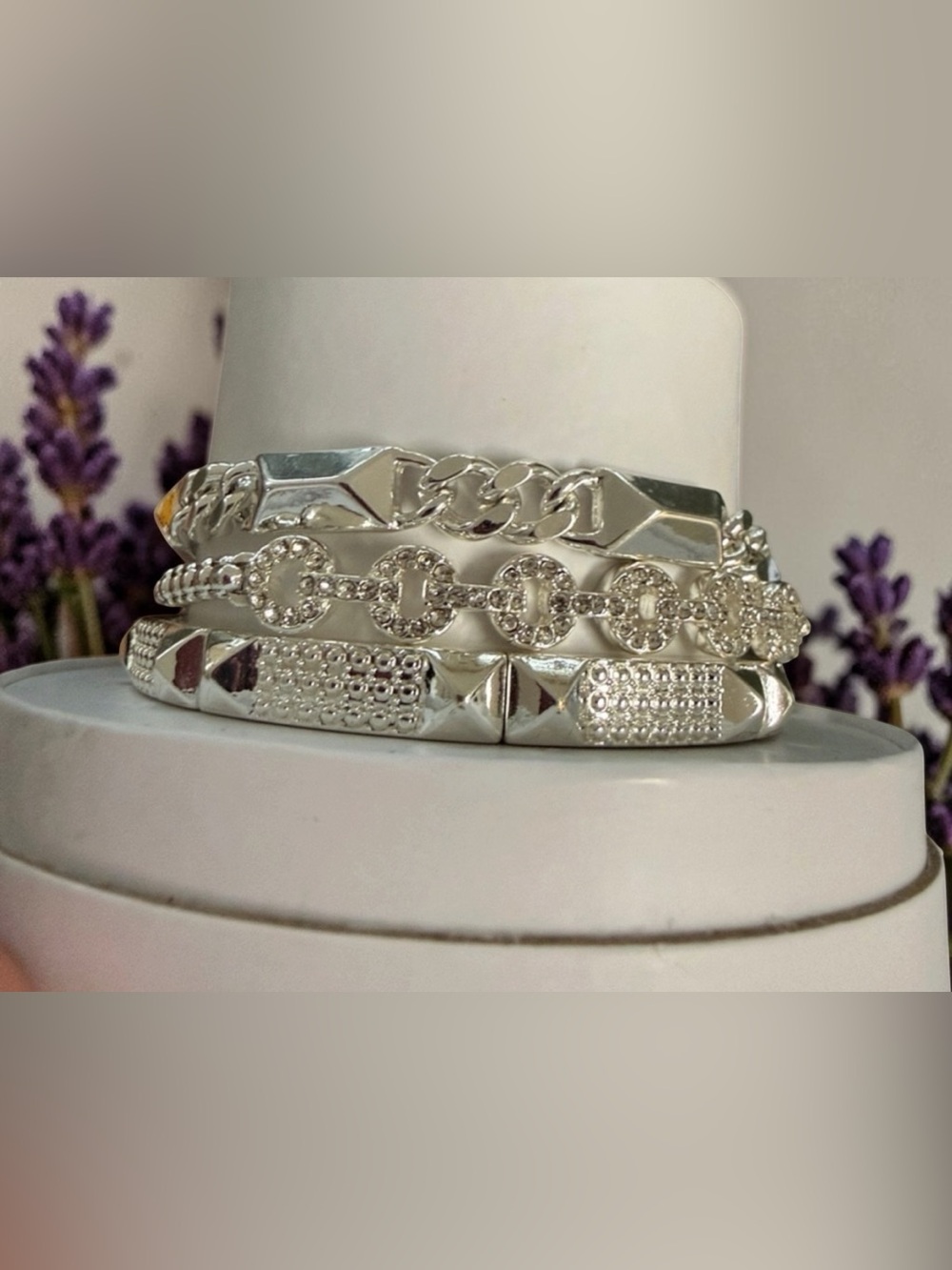 Silver-Tone Multi-Chain Bracelet Set with Crystal Accents